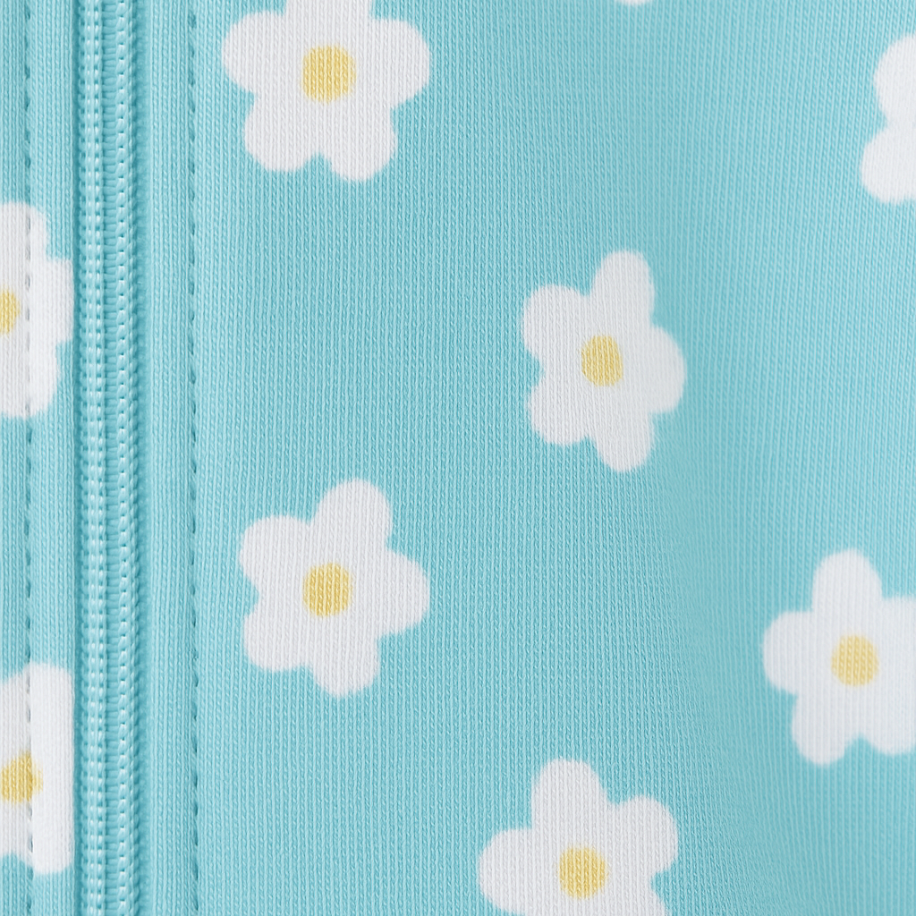 Infantil Menina - Moletom Peluciado Estampado -  Margaridas Fundo Azul