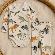 Kit Recém-Nascido – Calça com Pezinho + Body Kimono Unissex - Malha Algodão Estapada | Fósseis