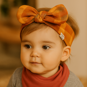 Laço de Cabelo Infantil Regulável - Algodão Stretch Estampa Exclusiva | Xadrez Outonal