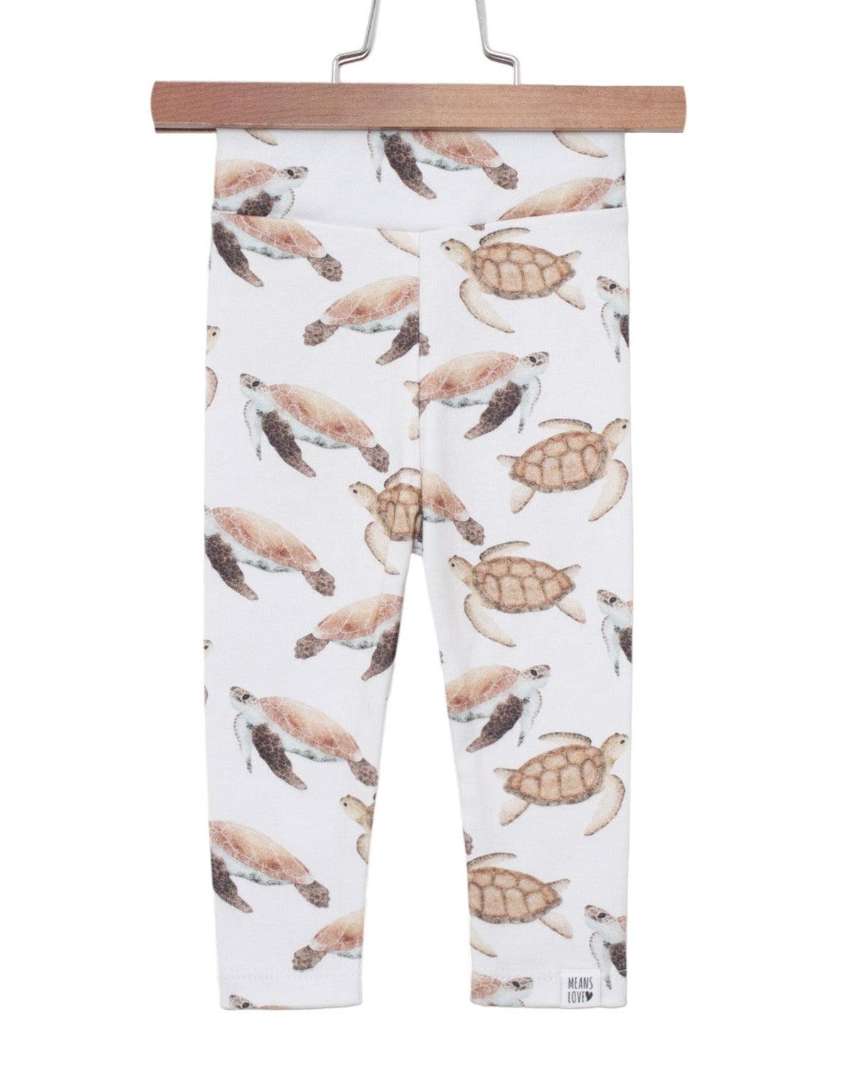 Legging Bebê e Infantil Menina – Algodão Premium Estampa Exclusiva | Tartarugas Aquareladas