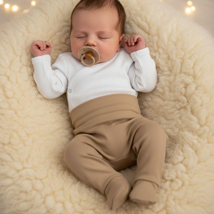 Look_1_kit_Recem_Nascido - body branco e calca bege