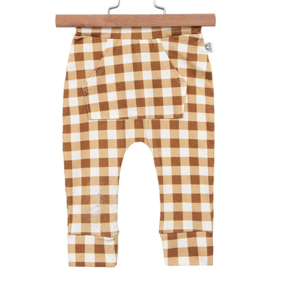 Calça Bebê/Infantil Com Bolsão Unissex [Cotton- Estampada] - Xadrez Marrom