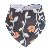 Bandana Babador Bebê Unissex – Algodão Estampado Premium | Floral Fundo Cinza Vintage
