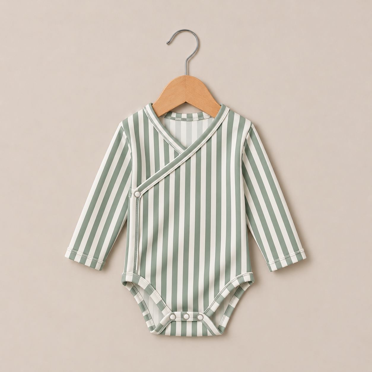 Kit Body Kimono + Calça com Pezinho Recém-Nascido a 3 Meses - Cotton Adapt | Listrado Retrô Sálvia