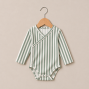 Kit Body Kimono + Calça com Pezinho Recém-Nascido a 3 Meses - Cotton Adapt | Listrado Retrô Sálvia