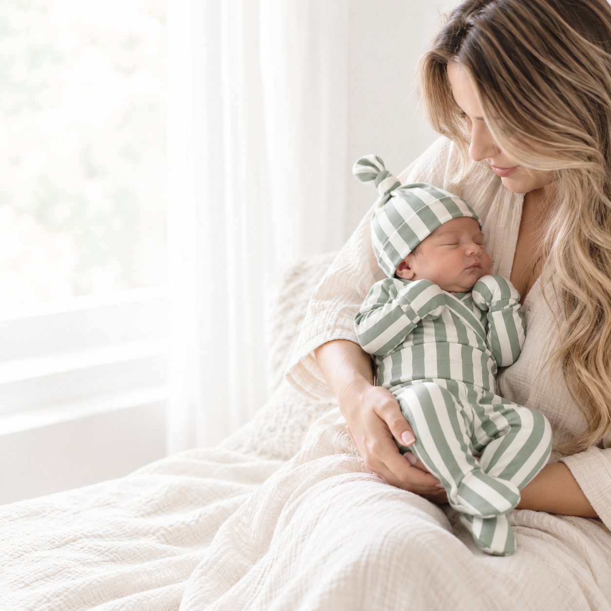 Saída Maternidade Recém-Nascido 4 Peças - Cotton Adapt | Listrado Retrô Salvia