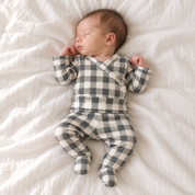 Conjunto Body Kimono + Calça com Pezinho – Recém-Nascido à 3 Meses | Cotton Adapt - Vichy Preto