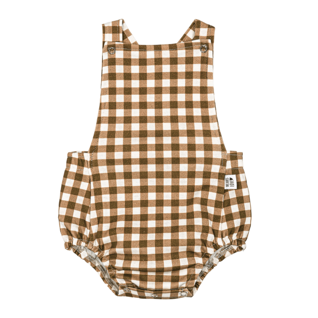 Salopete/Romper Bebê e Infantil Unissex – Cotton Premium Estampa Exclusiva | Vichy Marrom Clássico