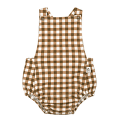 Salopete/Romper Bebê e Infantil Unissex – Cotton Premium Estampa Exclusiva | Vichy Marrom Clássico