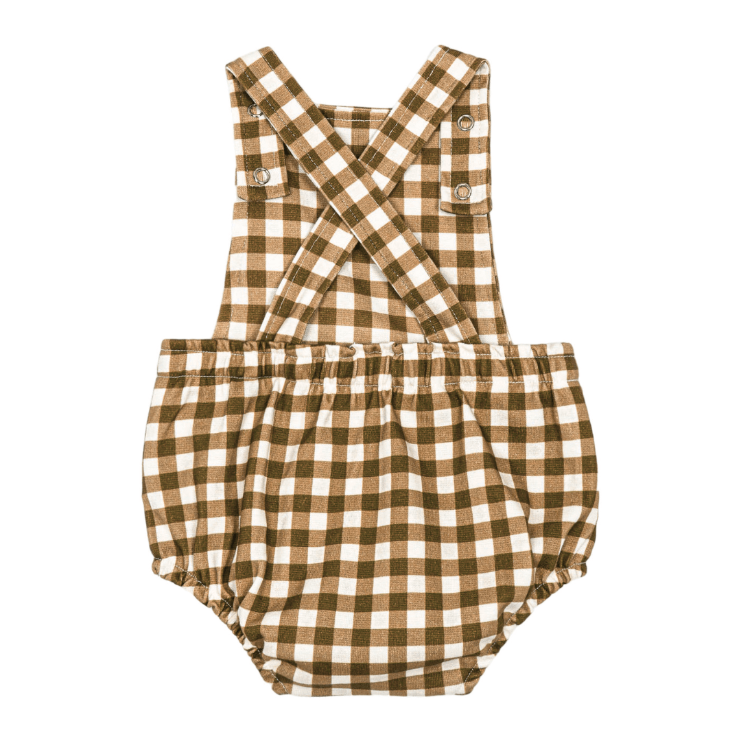 Salopete/Romper Bebê e Infantil Unissex – Cotton Premium Estampa Exclusiva | Vichy Marrom Clássico