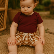 Bermuda Bebê/Infantil Menino – Tecido Cotton Estampado | Xadrez Marrom Clássico