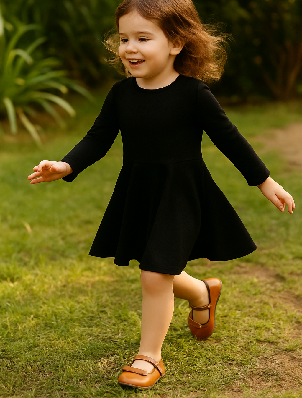 Vestido de Inverno Infantil Menina - Algodão Premium Liso | Preto