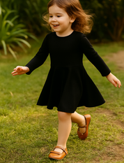 Vestido de Inverno Infantil Menina - Algodão Premium Liso | Preto