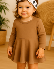 Vestido de Inverno Infantil Menina - Algodão Premium Liso | Bege Clássico