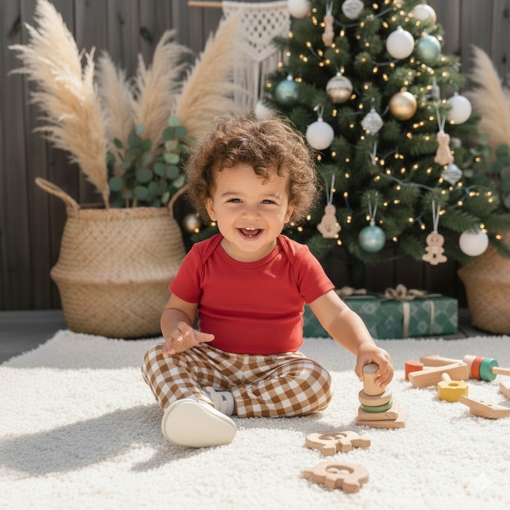 Infantil Manga Curta Unissex - Algodão Stretch Premium Liso | Vermelho