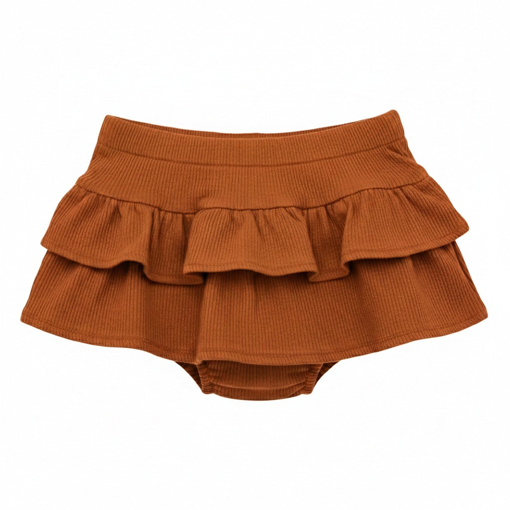 Short Saia Bebê e Infantil Com Camadas - Canelado Algodão Premium Liso | Caramelo