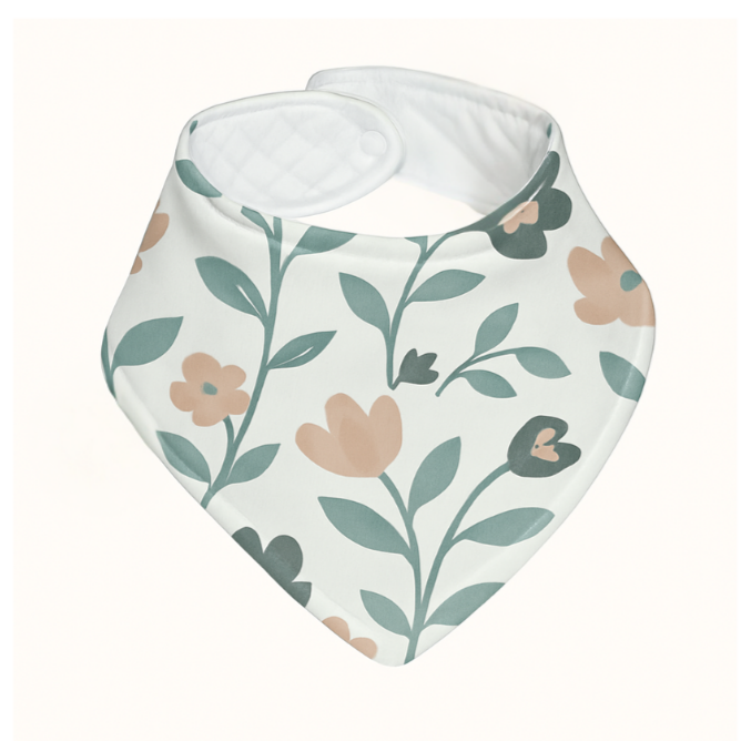 Bandana Babador Bebê Menina - Floral Vintage Tons de Azul | Cotton Estampado Premium