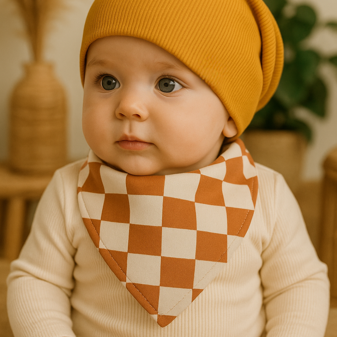 bandana-babador-bebe-unissex-estampada-exclusiva grid plaid marrom