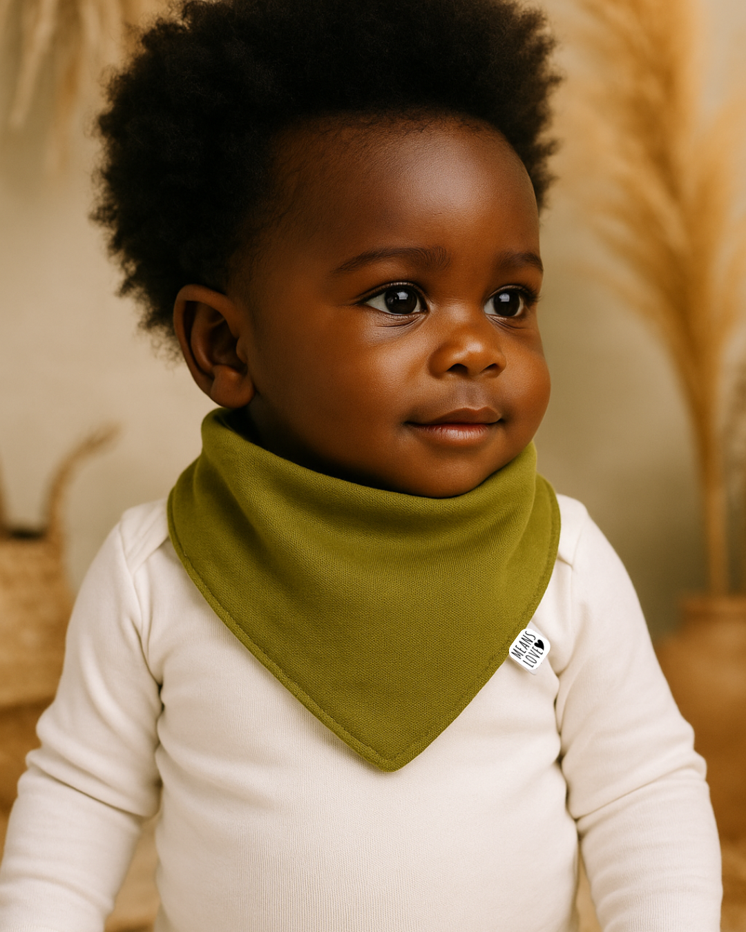 Bandana Babador Bebê Unissex – Algodão Stretch Liso | Oliva Natural