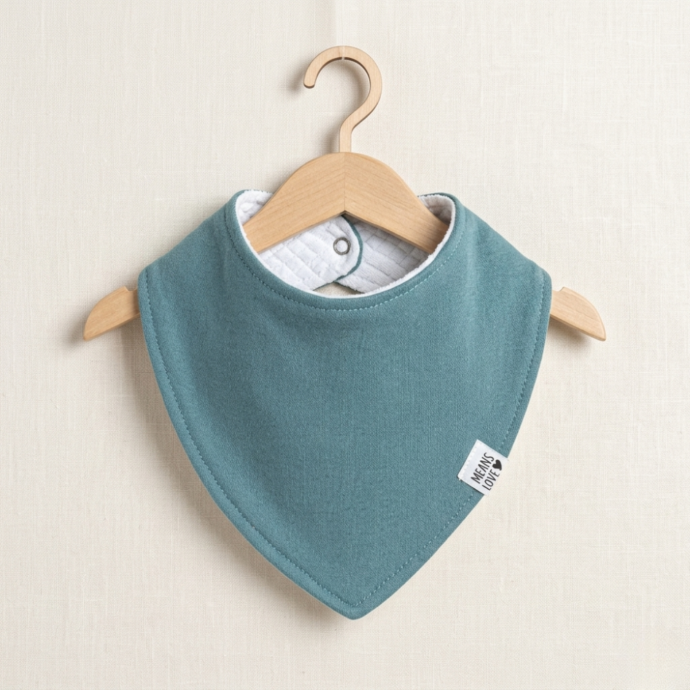 bandana babador bebe lisa atoalhada cor azul acinzentado