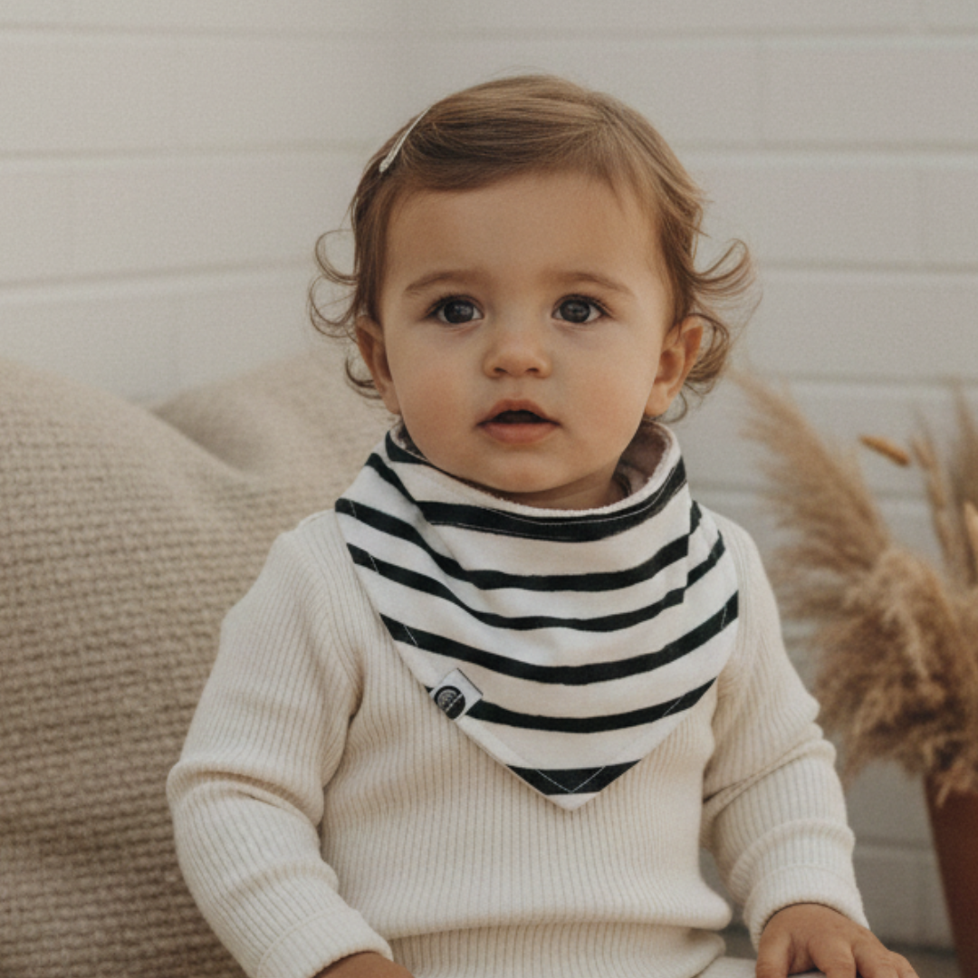 bandana bebe algodao estampa esclusiva e atoalhado listras pretas