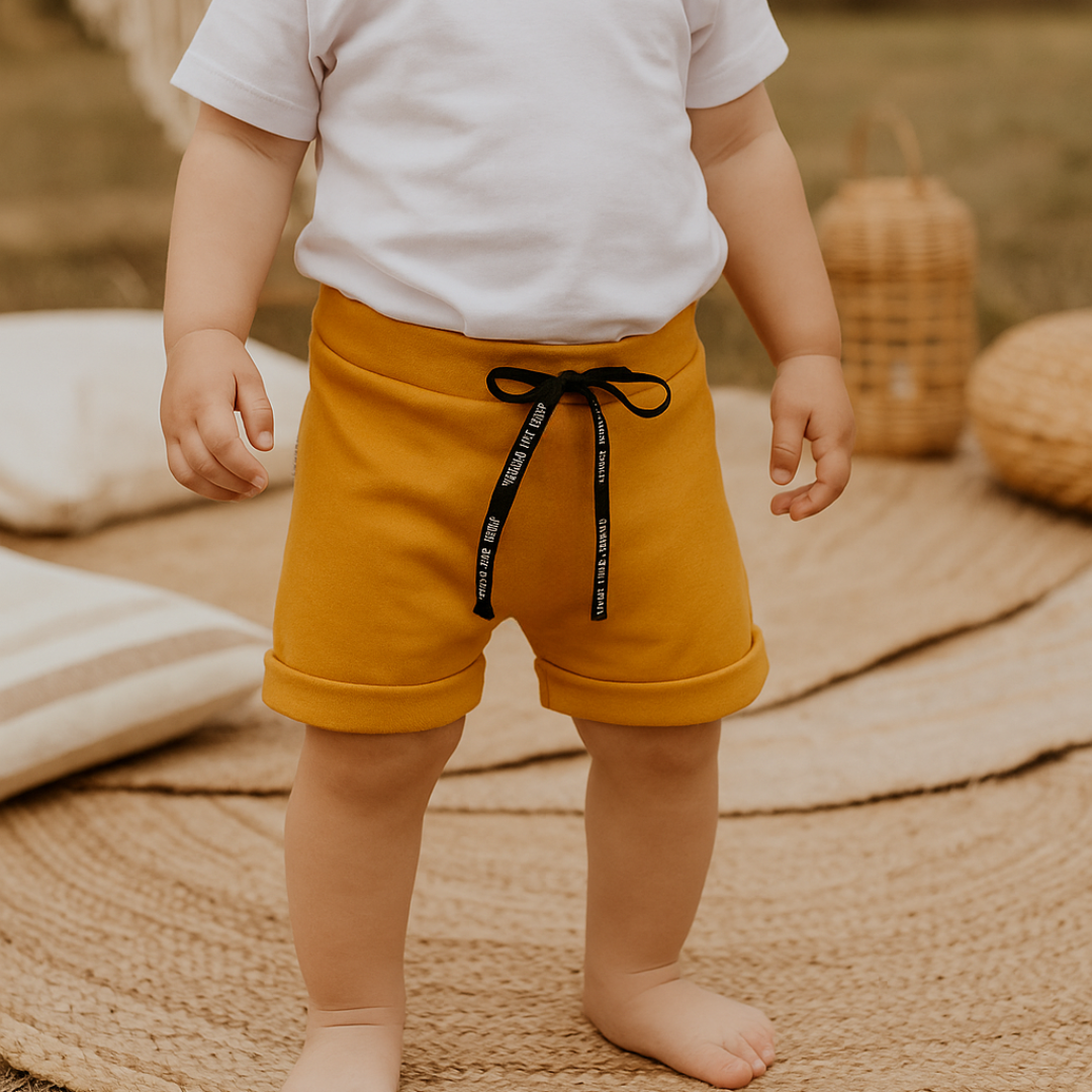 Bermuda Bebê/Infantil Menino – Algodão Premium Liso | Amarela