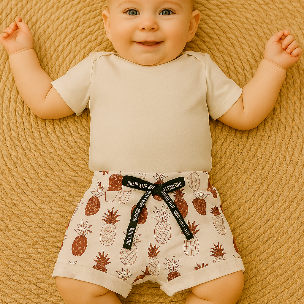 Bermuda Bebê/Infantil Menino – Algodão Premium Estampa Exclusiva | Abacaxi Boho