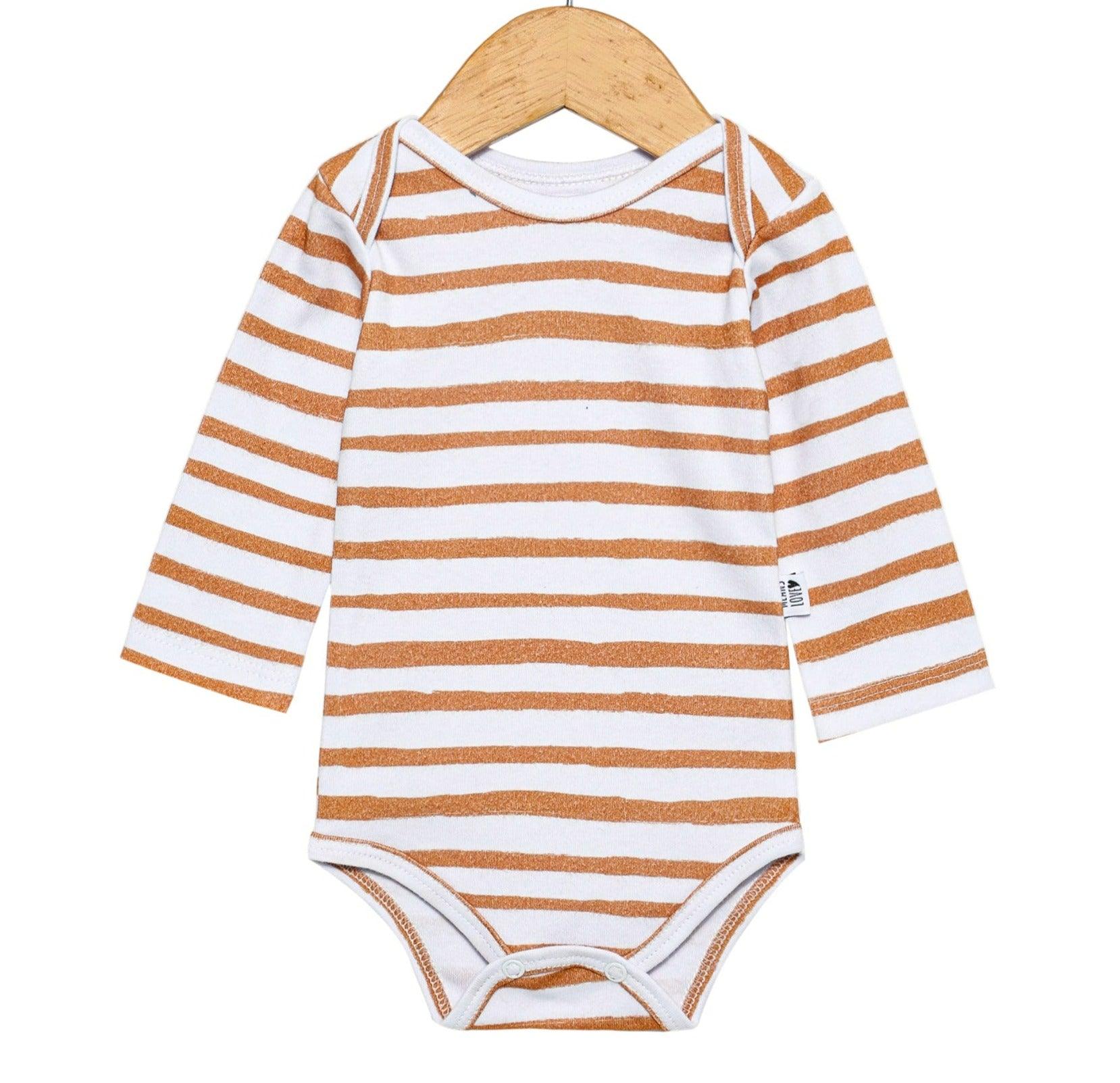 Body Bebê/Infantil Manga Longa Unissex - Algodão Premium Estampa Exclusiva | Listras Amarelas