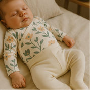 Body Kimono Bebê Recém-Nascido à 3 Meses Menina - Cotton Premium Estampa Exclusiva | Floral Vintage Tons de Azul