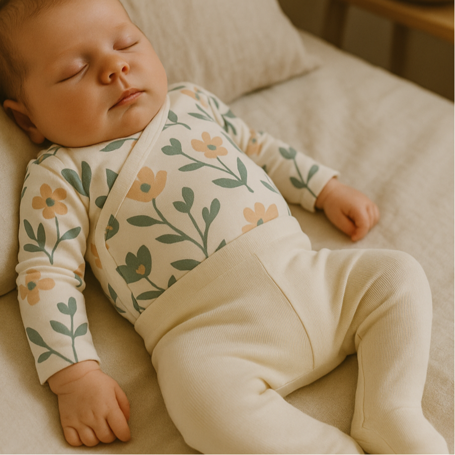 Body Kimono Bebê Recém-Nascido à 3 Meses Menina - Cotton Premium Estampa Exclusiva | Floral Vintage Tons de Azul