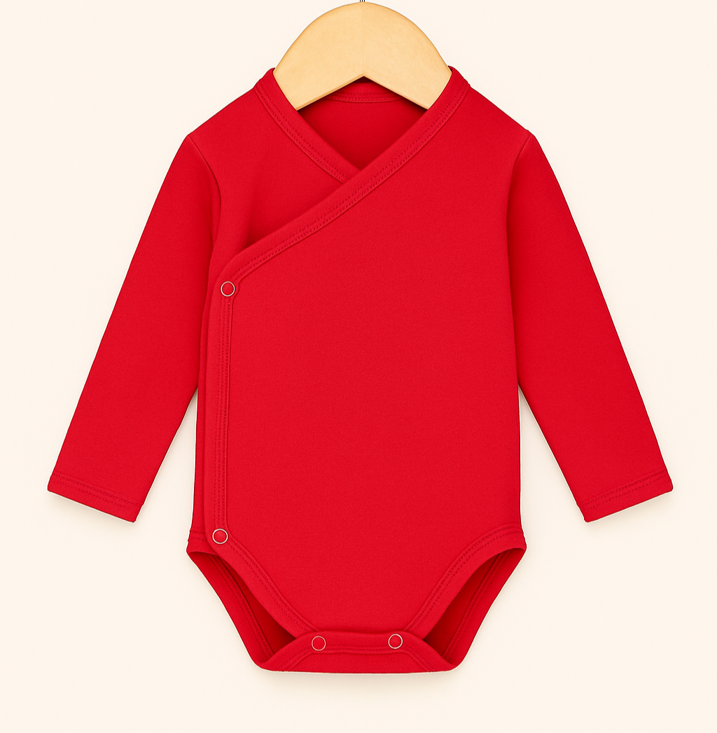 Body Kimono Bebê Recém-Nascido à 3 Meses Unissex - Algodão Stretch Liso | Vermelho