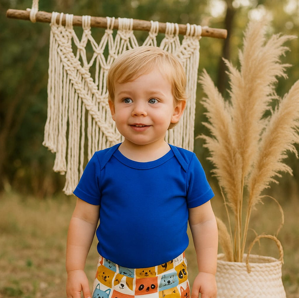 Body Infantil Manga Curta Unissex - Algodão Stretch Liso | Azul Royal