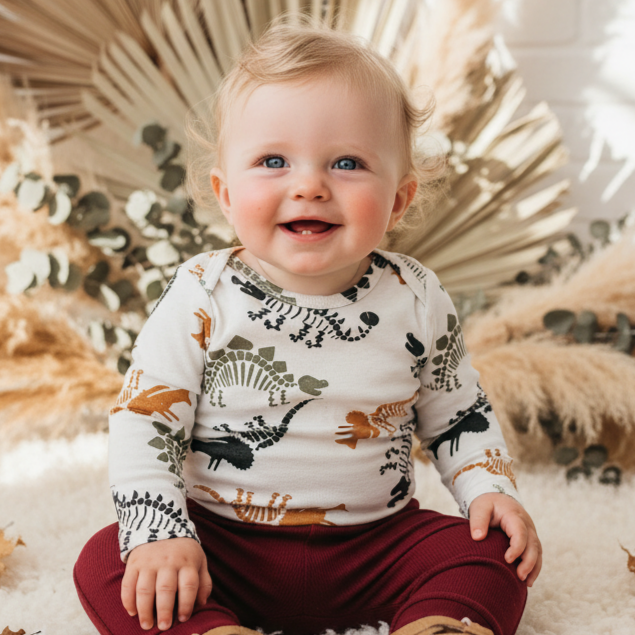Body Bebê/Infantil Unissex - Malha Algodão Stretch Estampado | Fósseis