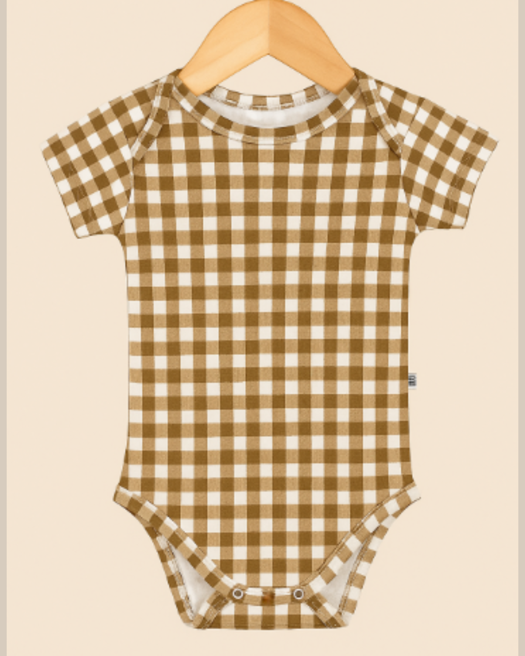 body bebe infantil manga curta premium cotton xadrez marrom classico