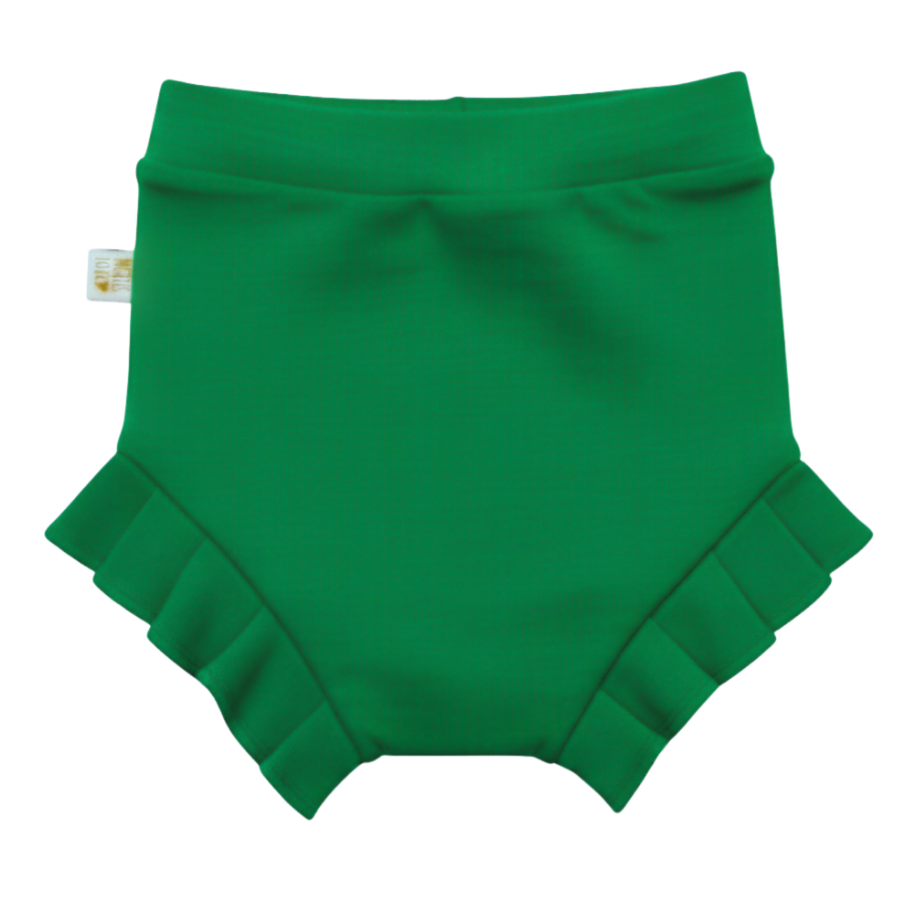 Short Bebê e Infantil Plissado Menina – Algodão Strech Liso | Verde Bandeira