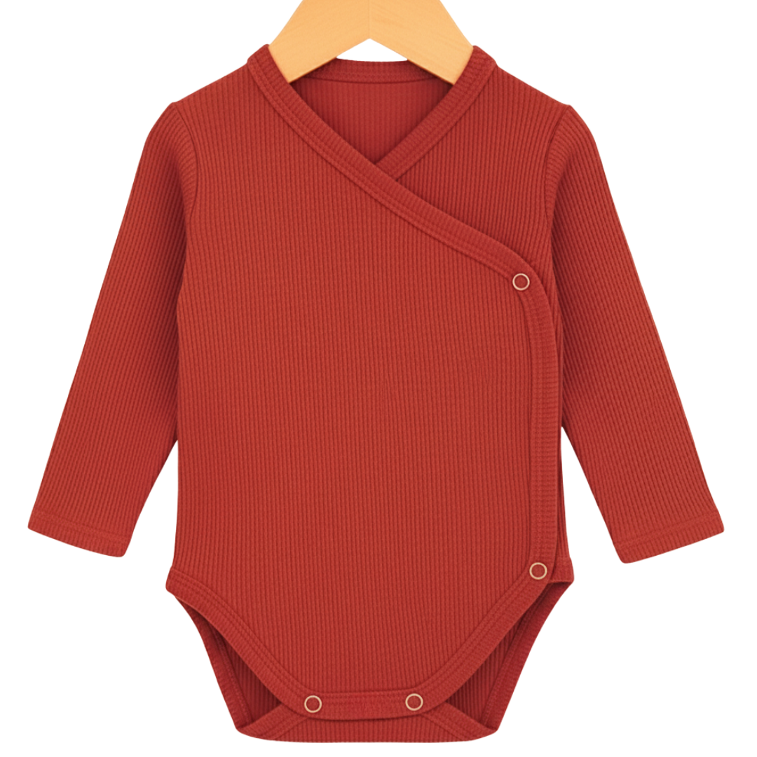 Body Kimono Recém-Nascido à 3 Meses - Algodão Canelado | Telha