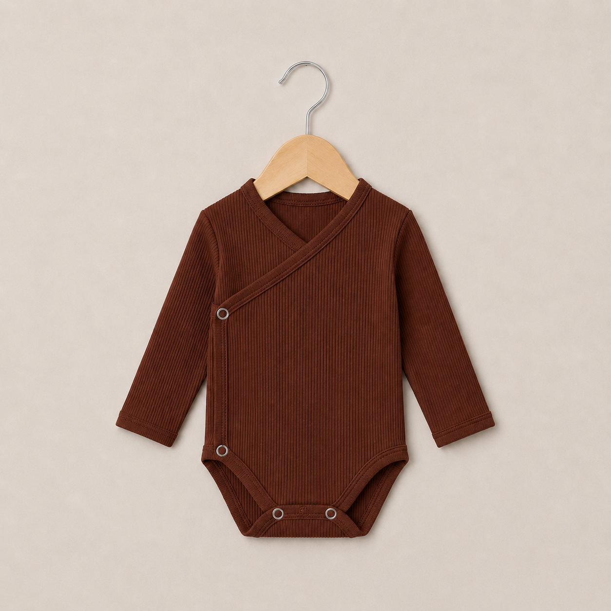 Body Kimono Recém-Nascido à 3 Meses - Algodão Canelado | Marrom Terra