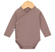 Kit: Body Kimono Algodão Premium Liso Caqui + Calça de Pezinho Algodão Premium Lisa Marrom Café | Recém-Nascido à 3 Meses