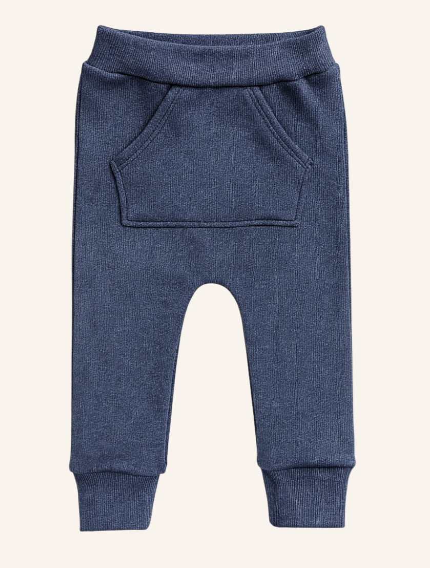 Calça Bebê e Infantil Bolsão Canguru Unissex – Canelado Premium Liso | Azul Marinho Mescla