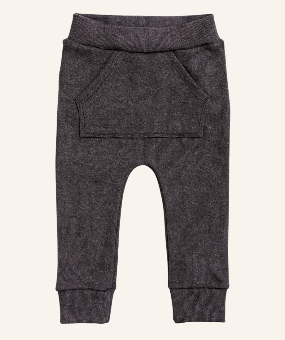 Calça Bebê e Infantil Bolsão Canguru Unissex – Canelado Premium Liso | Cinza Chumbo Mescla
