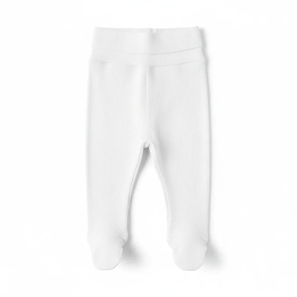 Kit Body Kimono + Calça com Pezinho – Recém-Nascido à 3 Meses | Algodão Canelado - Branco Puro