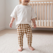Calça Bolsão Canguru – Cotton Adapt | Vichy Marrom Clássico