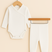 Kit Calça de Pezinho + Body Kimono  Recém-Nascido - Branco Canelado