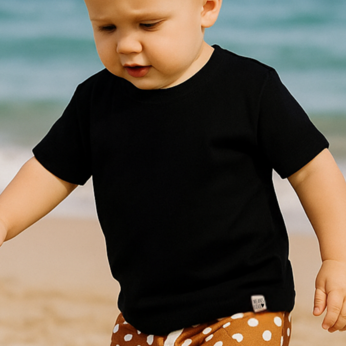 Camiseta Bebê e Infantil Manga Curta Unissex - Malha Algodão Lisa | Preta