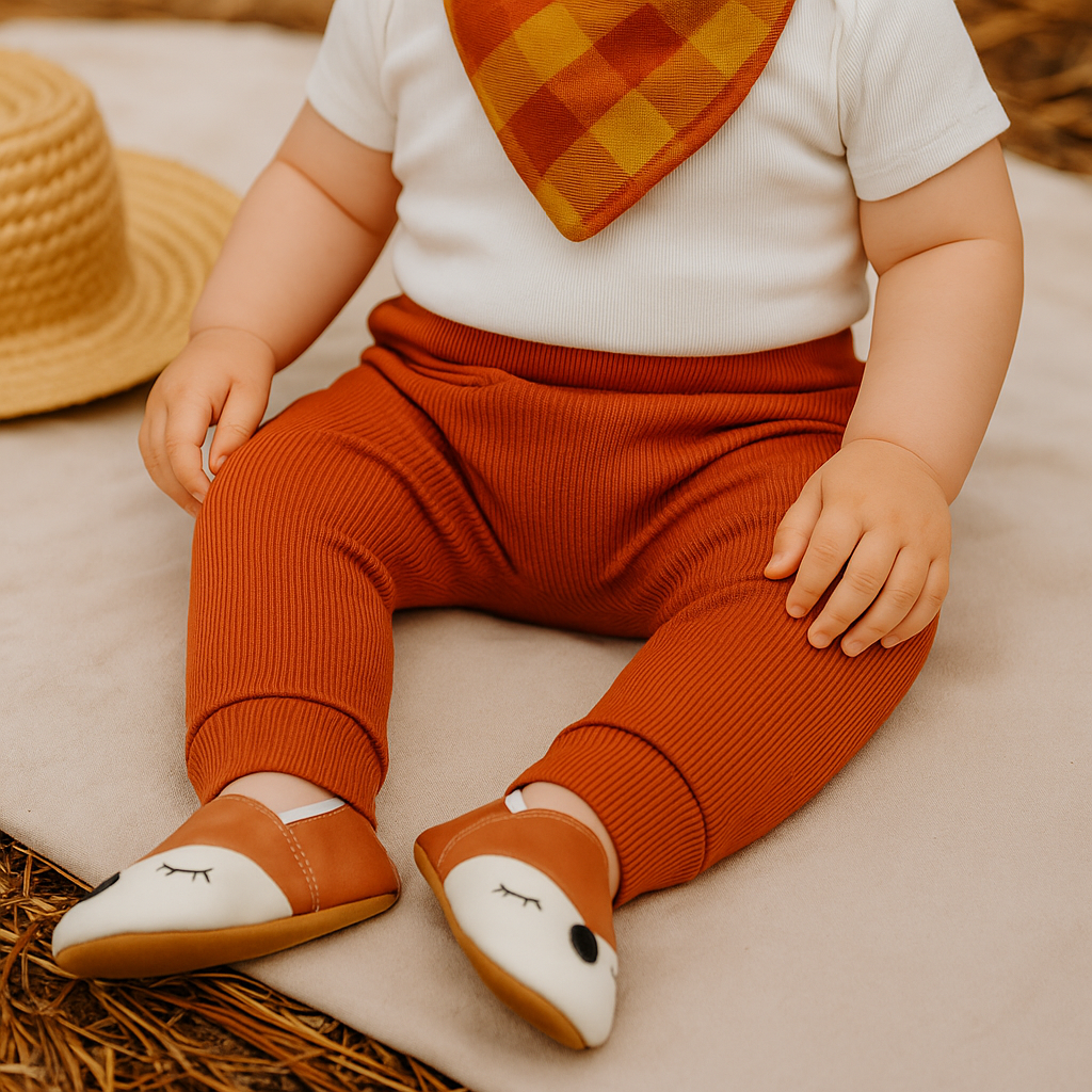 crianca vestindo calca canelada bebe infantil sem bolso mostarda