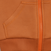 detalhe bolso e barra de ziper jaqueta laranja tijolo peluda infantil e bebe