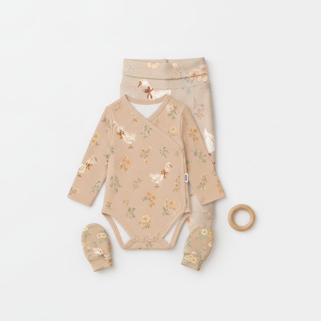 Saída Maternidade Recém-Nascido 4 Peças - Cotton Adapt | Gansinhos Latte