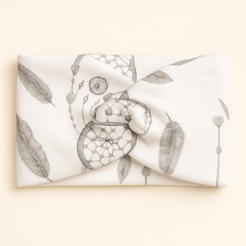 faixinha tiara de cabelo bebe estampa exclusiva dream catcher preto branco catalogo