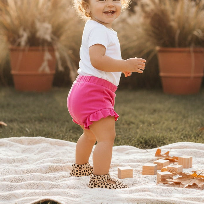 Short Bebê e Infantil Plissado Menina – Algodão Strech Liso | Rosa Pink