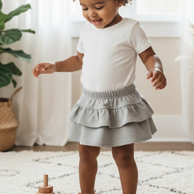 Short Saia Bebê e Infantil Com Camadas - PA Premium Liso | Cinza Mescla Banana